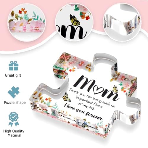 VELENTI Gifts for Mom - Cute Engraved Acrylic Block Puzzles Piece - Adorable Mom Gift from Son, Daughter - Fun Christmas, Mothers Day, Birthday Gift Idea for Mom - Fancy Decoration Piece for Home