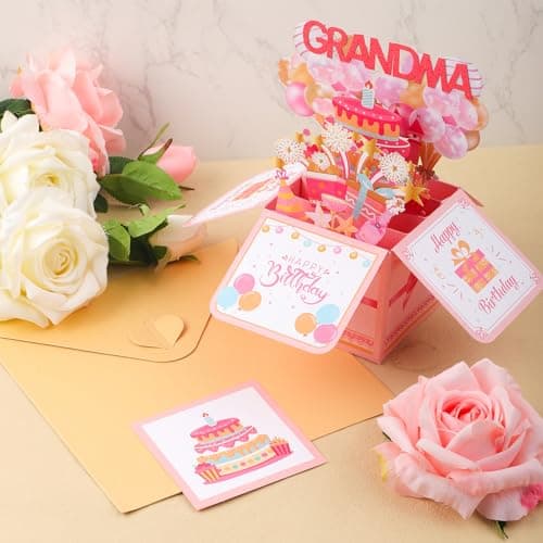Happy Birthday Grandma Pop up Card, Colorful Popup Mothers Day Birthday Greeting Card with Envelope Great Grandma Birthday Gifts Best Nana Gifts Creative Gift Idea for Grandma