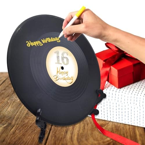 Vinyl Record Sweet 16 Birthday Decorations 11.6"X11.6", 16th birthday decorations Party Favor Sign Poster, 16th Birthday Guest Book Alternative, Great Sweet 16 Gifts for Girls or Boys (16 Years Old)