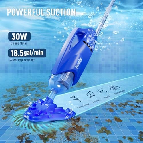 2025 Upgraded Handheld Pool Vacuum Cleaner for Above Ground & Inground Pools - Cordless Pool Cleaner w/18.5GPM Suction, Telescoping Pole(20-69in), 2 Brush Heads - Ideal for Spas & Hot Tubs