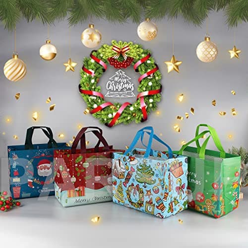 PARSUP Multifunctional Non-Woven Christmas Bags for Gifts Wrapping Shopping - Treat Bags with Handles, Xmas Party Supplies