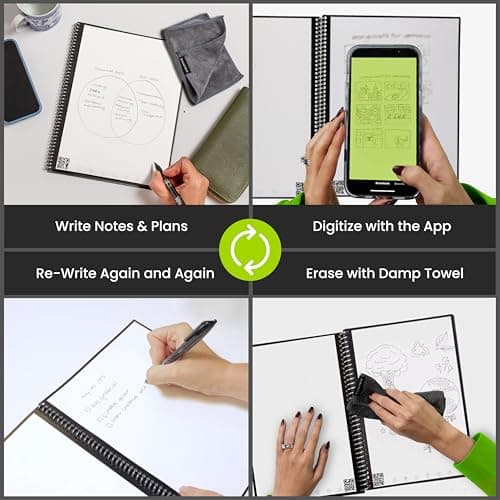 Rocketbook Core Reusable Spiral Notebook, Letter Size 8.5x11, Black - Dotted Pages, App-Connected, Erasable, Durable Cover, Ideal for School, Work, and Creative Projects