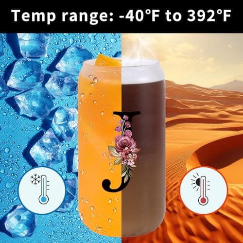 Monogrammed Glass Drinking Cup With Lid Straw Women Her Sister Mom Girlfriend Aunt Best Friend Friendship Grandma Bestie Wife Daughter Law Lady Happy Birthday Gifts Cool Funny Meaningful Unique Cute,J