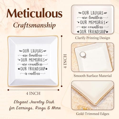 PUDDING CABIN Best Friend Birthday Gifts for Women Friendship is Endless Jewelry Dish for Women Rings Earrings, Unique Gifts for Woman Female Friend Birthday Christmas Mothers Day Gift