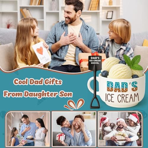 Funny Dad Birthday Gifts from Daughter Son, Novelty Christmas Dads Gift for Daddy Dada Father StepDads, Unique New Dad gifts from Wife, Dad's Ice Cream Bowl Presents Set