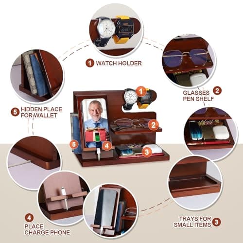 Grandpa Gifts, Fathers Day Grandpa Gifts, Wood Phone Docking Station, Fathers Day Birthday Christmas Stocking Stuffers from Grandkids, Nightstand Organizer