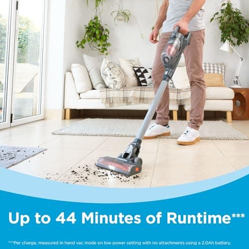 BLACK+DECKER POWERSERIES 20V MAX Cordless Stick Vacuum Cleaner, Household Vacuum Cleaners for Hardwood Floors and Carpet, LED Lights, Detachable, Anti-Tangle, Lightweight, Bagless (BHFEA18D1)