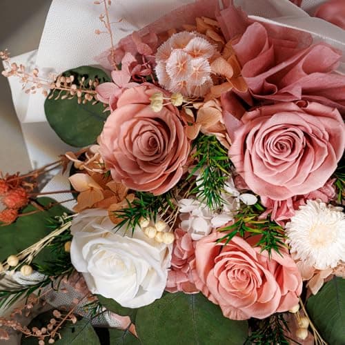 Perfectione Roses 4 Roses Mixed Bouquet for Mother's Day, Flowers for Delivery, Preserved Flowers Birthday Gift for Women Mom Wife Grandma Her, Dusty Rose