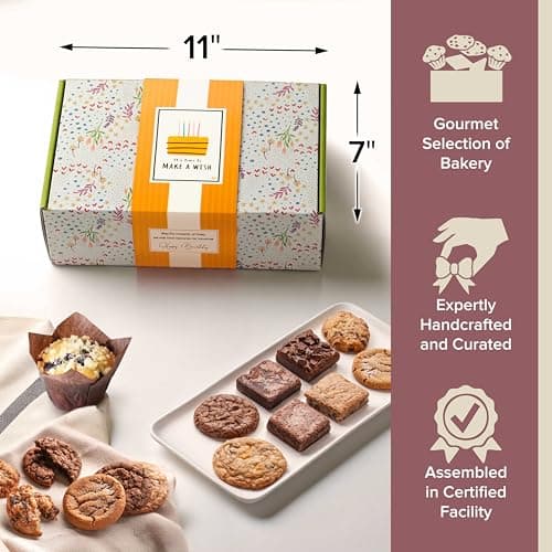 Broadway Basketeers Happy Birthday Gift Baskets for Prime Delivery Gourmet Cookie Gifts Box with Brownies, Individually Wrapped Edible Care Package for Men, Women, Husband, Wife, Mom, Dad, Families