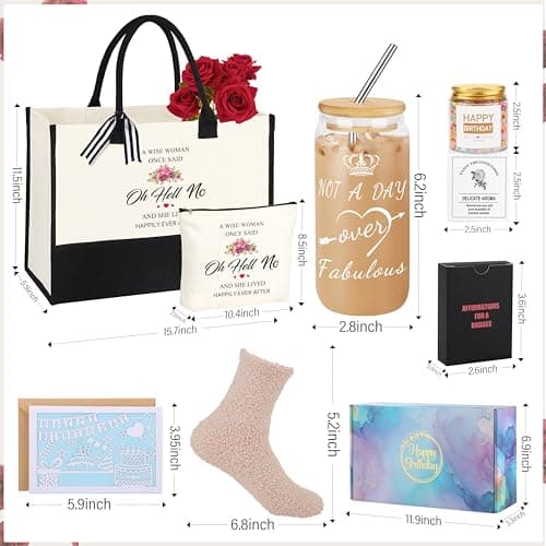 40th 50th 60th Birthday Gifts for Women Tote Bag Birthday Gifts Set for Mom Wife Sister Grandma Birthday Gifts for Her
