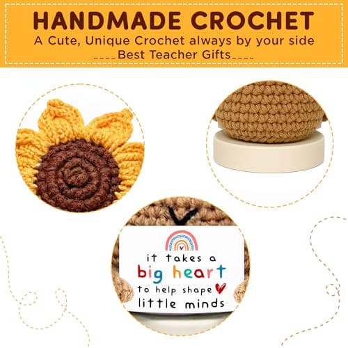 Teacher Gifts for Women, Teacher Gifts for Teachers Appreciation Week, End of Year, Birthday, Back to School - Positive Crochet Sunflower Handmade, Teacher Crochet Gift