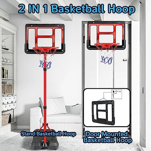 Boys Toy Gifts for 3 4 5 6 7 8 Years Old, Kids Basketball Hoop Adjustable Height 3.5FT-6.2FT, Mini Basketball Hoop for Kid Boys, Basketball Goal Toys Outdoor Indoor Game Gifts for Boys, Red