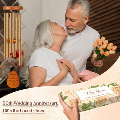 50th Anniverasry Wedding Gifts Wind Chimes, Anniversary Golden Gift for Couple, Wife, Husband, Romantic 50 Years Presents for Parents, Friends, Grandparents
