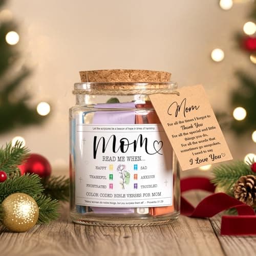 NewEleven Christmas Gifts For Mom, Mom Gifts From Daughters Son on Mother Birthday, Bible Jar, Christian Gift for Wife, Thank You Gift Decorative Inspirational Scripture Jar with 92 Bible Verses