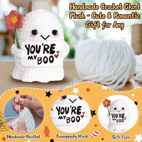 You're My Boo Buddy Cute Halloween Spooky Gifts - Funny & Romantic Handmade Crochet Ghost Plush Decor for for Girlfriend, Boyfriend, Couples, Her, Him, Friends, Valentine,Christmas Stocking Stuffer
