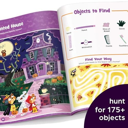 Halloween Hidden Pictures Puffy Sticker Playscenes: Halloween Activity Book for Kids 36 Featuring Over 175 Hidden Objects, 50 Reusable Puffy Stickers ... Games (Highlights Puffy Sticker Playscenes)