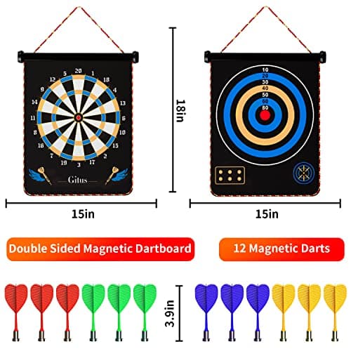 Gitus Magnetic Dart Board Indoor Outdoor Games for Kids with 12 Darts, Gifts for Teenage Boys Teen Boy Gift Ideas Gifts for Boys 8 9 10 11 12 13 14 Years Old Game Room Decor