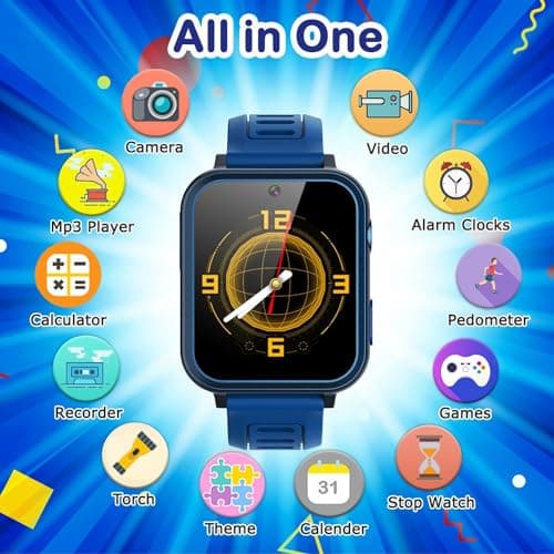 Cosjoype Kids Game Smart Watch for Kids with 24 Puzzle Games HD Touch Screen Camera Music Player Pedometer Alarm Clock Calculator Flashlight 12/24hr Kid Watch Gift for 4-12 Year Old Boys Toys for Kid