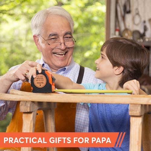 Gifts for Grandpa Papa Birthday Christmas Papa Gifts from Grandkids, Xmas Grandfather Gifts from Granddaughter Grandson, Grandparents Day Gift, Genuine Leather Engraved 25 FT Tape Measure Useful Tools