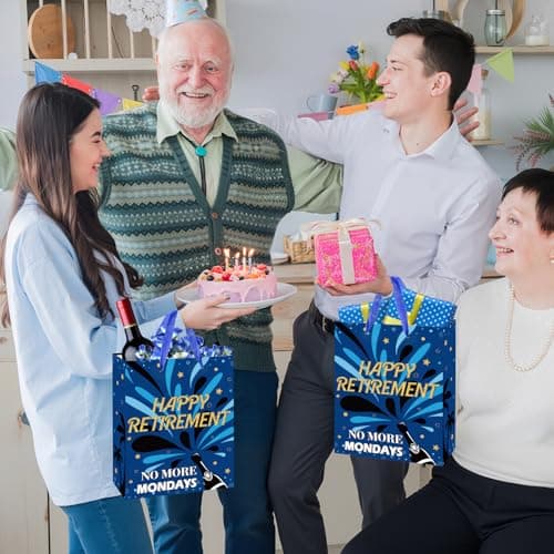 Yomaiha Blue Retirement Gift Bag with Tissue Paper and Greeting Card Retirement Wrapping Paper Bag for Men Women 2026 Retired Gift Wrapping Bag for Coworker Farewell Going Away Party Retired Supplies