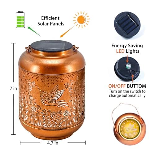 Christmas Gifts for Women Hummingbird Solar Lanterns Outdoor Waterproof Hanging Solar Lights Hummingbird Gifts Metal Bird Decorative LED Lanterns for Yard, Patio, Lawn, Pathway, Garden Decor