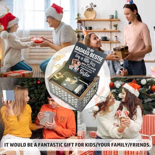 ukebobo Bestie Music Box Gift, You are My Sunshine Hand Crank Wooden Musical Boxes, Badass Bestie Gifts, Christmas Birthday Graduation Friendship Presents for Bestie Friends Female BFF-567