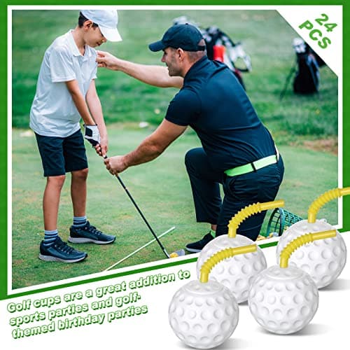 Golf Ball Cups with Lid and Straw 14 oz Plastic Golf Party Favors Shaped Decorations for Party Supplies for Kids Drinking Themed Parties(24 Pieces)