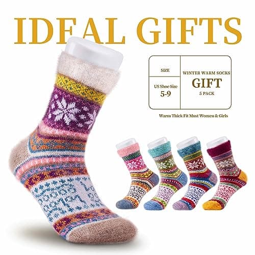 ICEIVY 5 Pair Fuzzy Cozy Socks for Women - Warm Comfy Soft Casual Home Sleep Winter Wool Socks - Gifts for Women