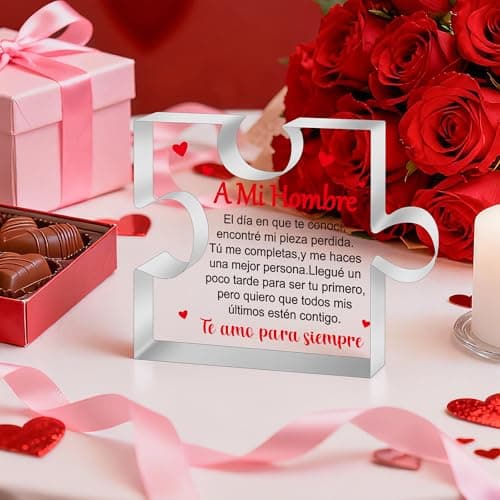 Yopyame Romantic Gifts for Him - Engraved Acrylic Block Puzzle Spanish Romantic Gifts Christmas Gift to My Man Anniversary Valentine's Day Acrylic Keepsake Paperweight Gift for Him Boyfriend Husband