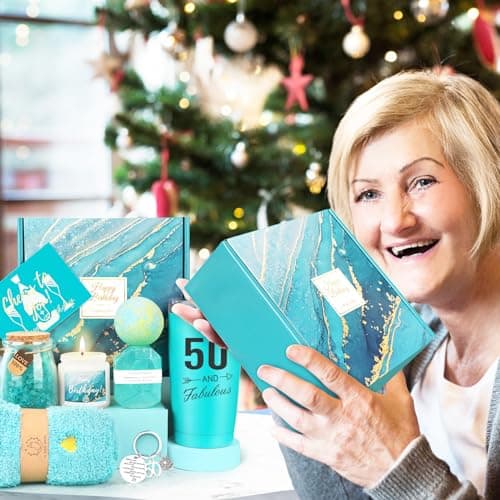 50th Birthday Gifts for Her, 50th Birthday Gifts for Women, 50 Fabulous Gift for 50 Year Old Woman, 50 Year Old Gift Baskets, Unique 50 Bday Present Ideas for Her Mom Sister Friend Wife
