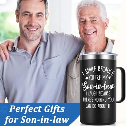 Lifecapido Son in Law Gifts, I Smile Because You’re My Son-in-law 20oz Insulated Coffee Mug, Birthday Christmas Gifts for Son in Law, Black
