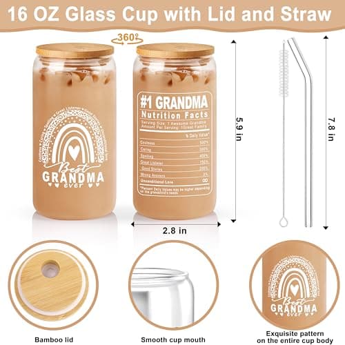 Grandma Gifts for Birthday Tote Bag Grandma Gifts Set from Granddaughter Grandson Grandchildren Grandkids Best Grandma Gifts Basket Tote Bag Makeup Bag 16 Oz Can Glass Bead Bracelet