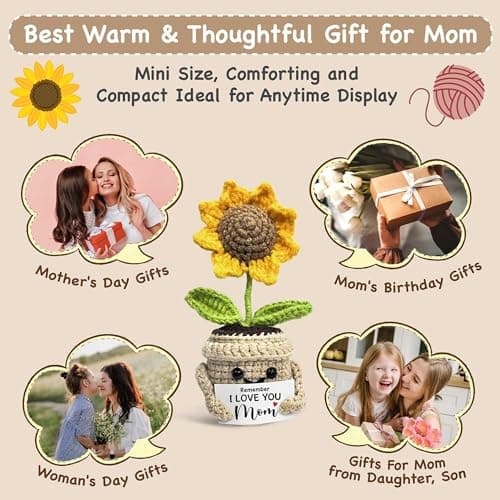 Mini Birthday Gifts for Mom, Mom Gifts from Daughters Remember I Love You MOM, Handmade Crochet Cute Small Sunflower Gifts, Gift for Mom from Daughter, Son, Mothers Day for Mom