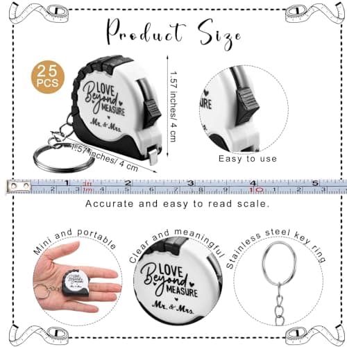 25 Sets Wedding Favors for Guests Tape Measure Keychains with Cards Gift Bags for Bridal Shower Wedding Party Souvenirs