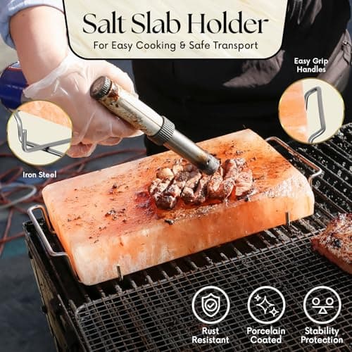 UMAID Himalayan Salt Block For Grilling, Cooking, Cutting and Serving,12X8X1.5 Food Grade Himalayan Pink Salt Stone on Stainless Steel Plate & Recipe Booklet, Unique Gifts for Men, Women, Chef, Cooks