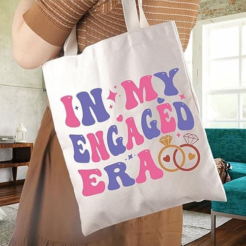 WCGXKO Funny Engagement Gift For Her In My Engaged Era Wifey Bridal Bachelorete Party Canvas Tote Bag
