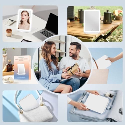 FUNTOUCH Rechargeable Travel Makeup Mirror with 72 Led Lights, Portable Lighted Beauty Mirror, 3 Color Lighting, Dimmable Touch Screen, Tabletop LED Folding Cosmetic Vanity Mirror