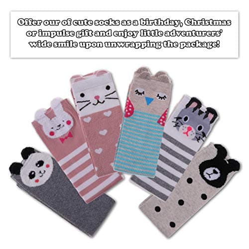 FNOVCO Girls Knee High Socks Kids Crazy Fun Gift Cute Animal Patterns Cotton Long Socks 6 Pairs