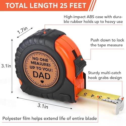 Gifts for Dad Birthday Christmas Dad Gifts from Daughter Son, Xmas New Dad Daddy Father Presents Useful Stuff, Best Dad Ever Gift, Father in Law Gift, Genuine Leather Engraved 25 FT Tape Measure Tools
