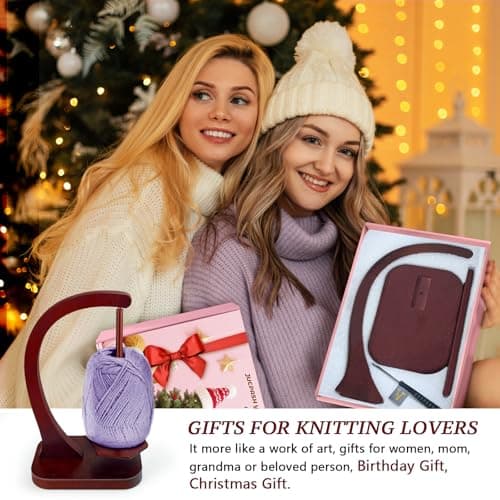 JUCPASH Yarn Holder for Crocheting and Knitting, Wooden Yarn Spinner with Magnetic Rotating Mechanism and Anti-Slip Pads, Crochet Gift for Knitting Lovers - Brown