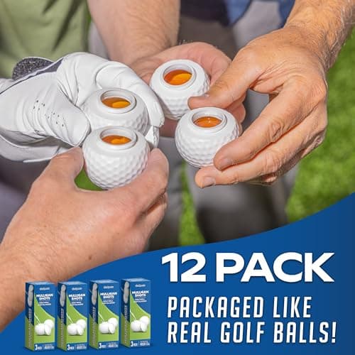 GoSports Mulligan Shots Golf Ball Shot Glasses with Lids - 12 Pack - Funny Golf Gifts for Men