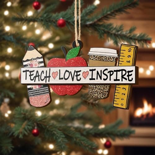 V VIBEPY All Over Printed Teacher Ornament, Teacher Christmas Ornaments Apple Pen Ornaments for Teachers 3.2"x3.5" 2 Layer Ornaments, Gift for Teacher