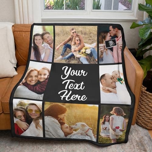Gudina Custom Blanket with Photos Text Personalized Blanket Thows with Picture Customizable Blanket Photo Blankets Customize for Mom Dad Couple Girlfriend Boyfriend Wife Husband