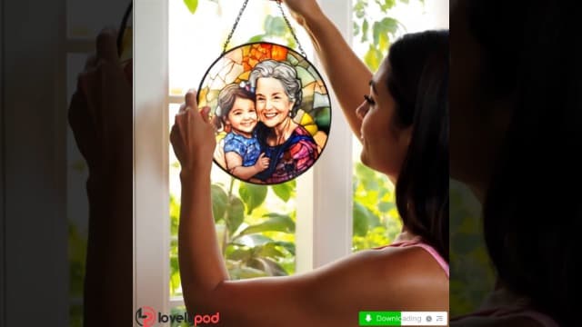 LOVELYPOD Personalized Grandma Stained Glass Sun Catcher, Photo Family Portrait Faux Window Hanging Ornament, Custom Photo Gift, Grandma Gifts, for Mom, Christmas Ornament