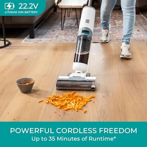 Kenmore HF5010 AquaLite 3-in-1 Cordless Wet Dry Vacuum Hard Floor Cleaner with Automatic Air-Drying, 35mins Runtime & One Edge Self-Cleaning Mop for Multi-Surface and Messes