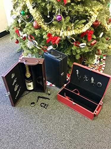 Lifestyle Top Handle Travel Two-Bottle Wine Carrier Case with 4 Piece Wine Accessory Set (Brown)