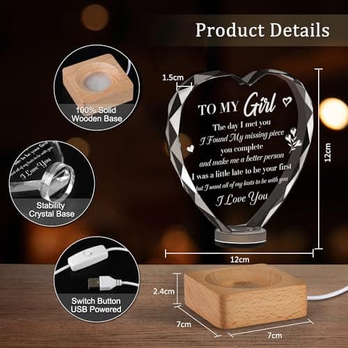 to My Girl Gifts 3D Illusion Lamp for Girlfriend, Engraved Crystal Night Light Presents, Birthday Anniversary Christmas Valentines Day Gifts for Girlfriend Wife from Husband Boyfriend