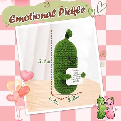Hoedia Handmade Emotional Pickle Gift, Cucumber Crochet Doll Inspirational Gifts with Cards, Cute Knitted Funny Support Potato Friend Birthday Mothers Day Easter Basket Stuffers (Emotional Pickle)