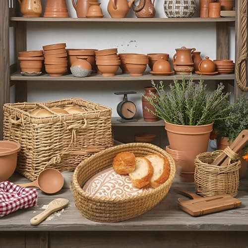 Bread Warmer Basket with Stone - Bread Baskets for Serving Tortilla, Sourdough Maker, House Warming Gifts New Home, Terracotta, Bakers Gift for Kitchen, Women, Men, Birthday, Hostess Farmhouse