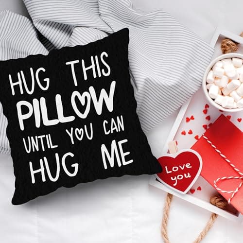 Sufamb Hug This Pillow Until You Can Hug Me Throw Pillow Covers, 18 x 18 Pillow Case, for Boyfriend Girlfriend Birthday Gifts, Long Distance Relationships Gifts (Black)(18x18in)